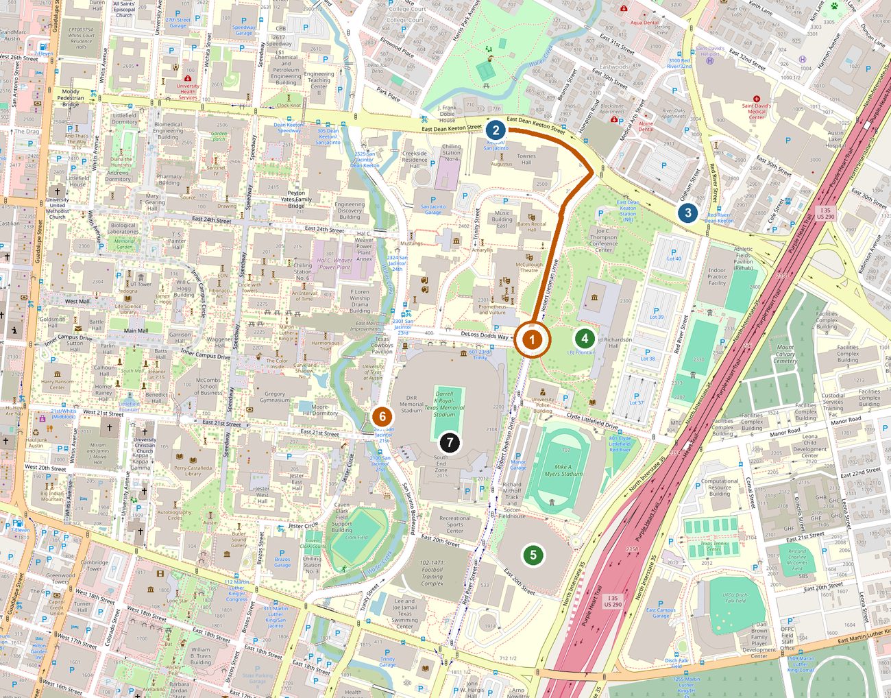 Campus overview map with numbered points